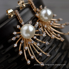 Großhandel in Alibaba Luxus vergoldet Jubiläum Geschenk Roségold vergoldeten Perle Ohrring in Kupfer